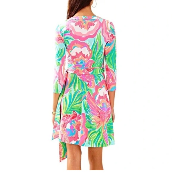 Lilly Pulitzer Emilia Wrap Dress Paradise Bound 3/4 Sleeve Size XS - Picture 4 of 7